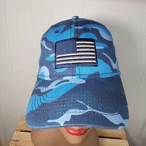 Academy Sports & Outdoors Blue Camo w/ American Flag Adjustable Ball Cap